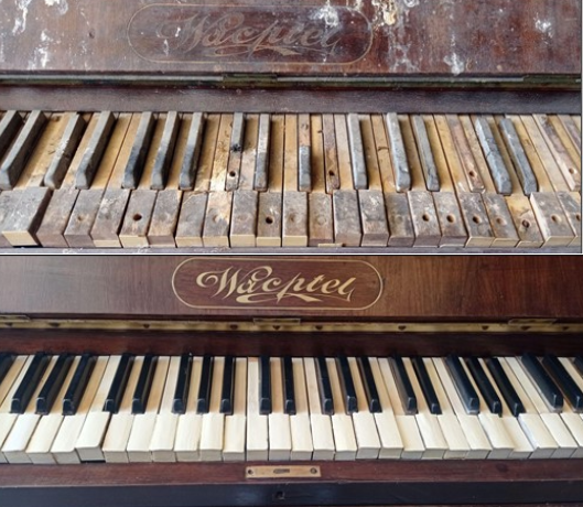 El antes y después de la restauración de un piano